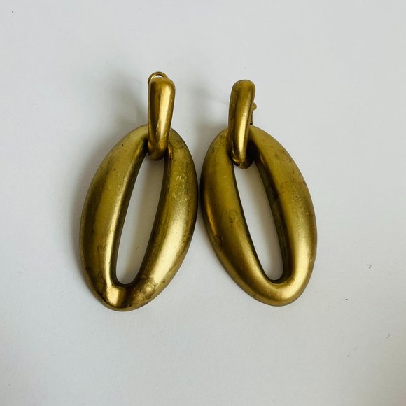 Fashion Jewelry Jewelry - Vintage Transformer Brass Door Knocker Dangle Pierced Earrings 2 ¼” Long